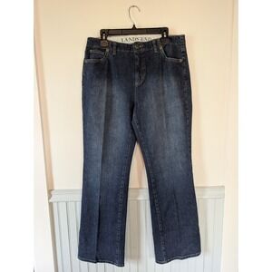 Lands End Classic Waist Boot Leg Jeans Women Size 14 Dark Denim Normcore 90s Mom